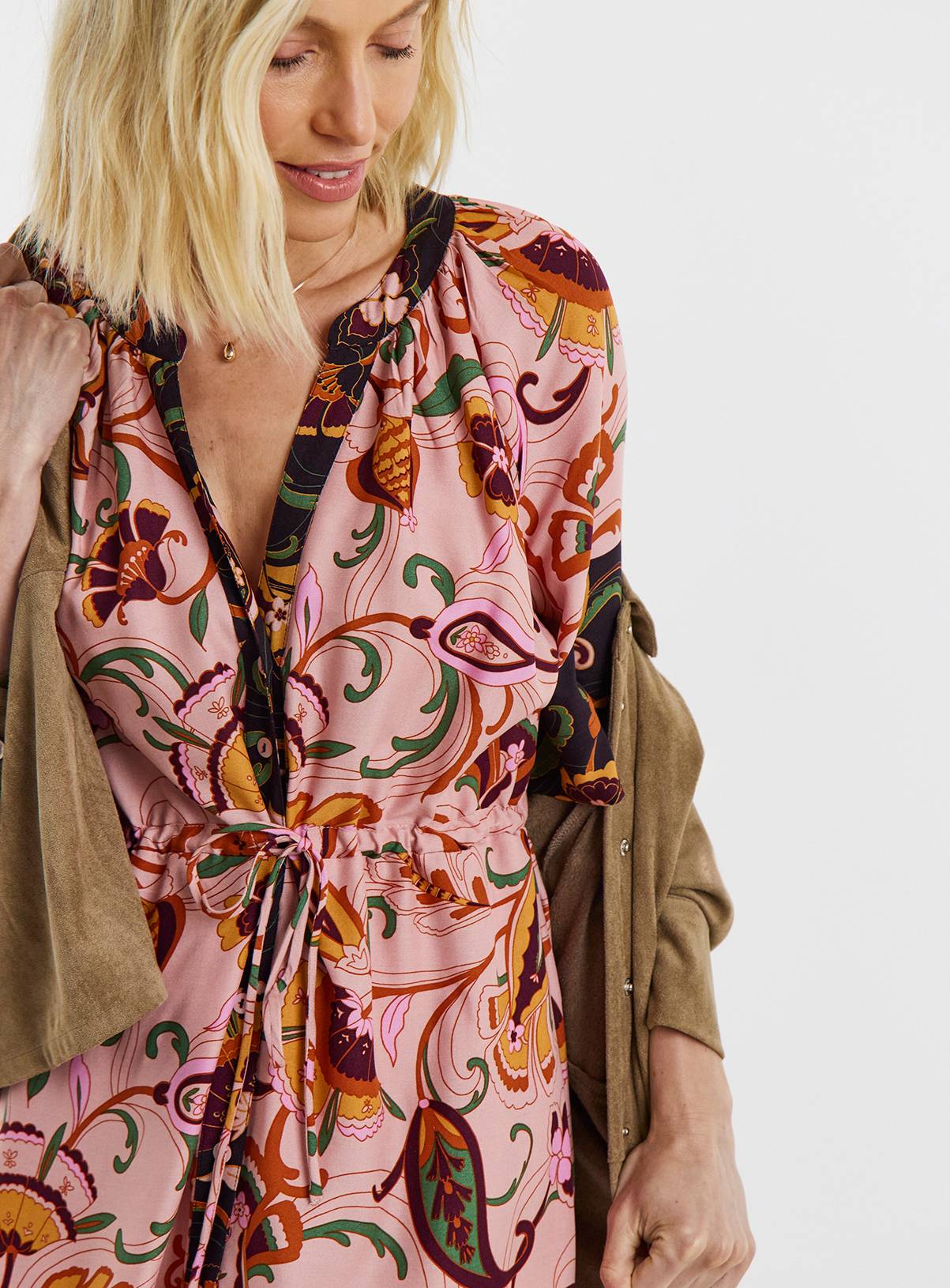 JD WILLIAMS Pink Floral Border Print Frill Sleeve Midaxi Dress 26 - Image 4